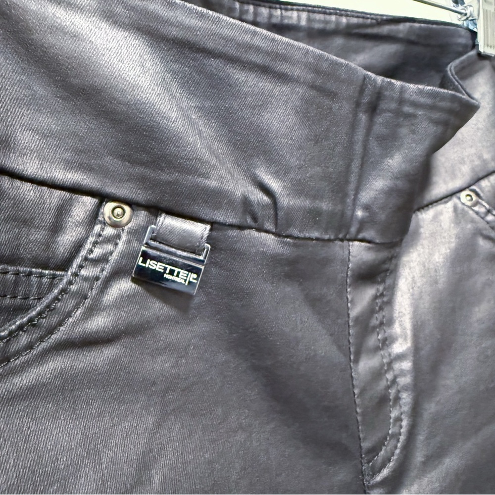 Lisette L Montreal Coated Black Skinny Pants - Slim Fit “Liquid” Trousers Size 4 - Picture 4 of 6